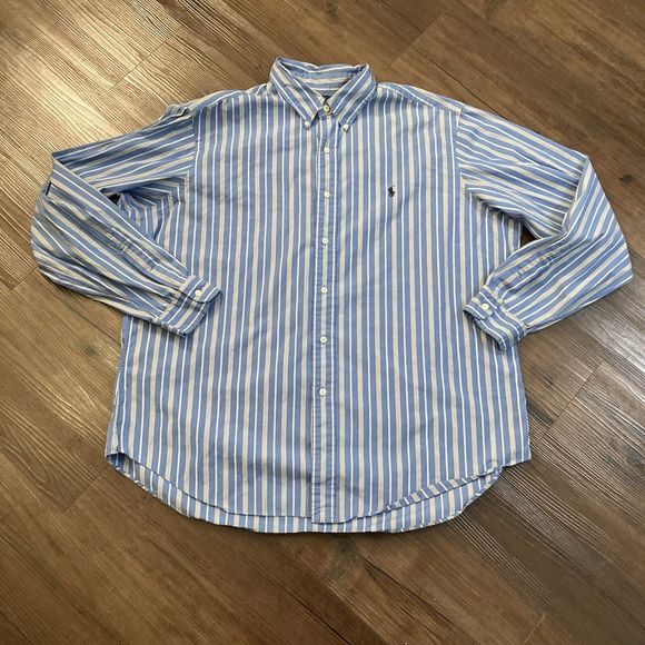 Vintage Ralph Lauren Shirt Mens Large Blue Button Up Long Sleeve Striped - Picture 1 of 12